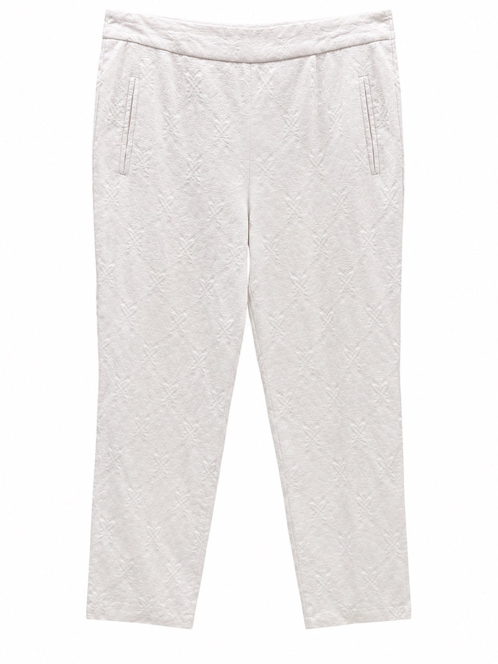 Zara White Ankle-Length Textured Pants